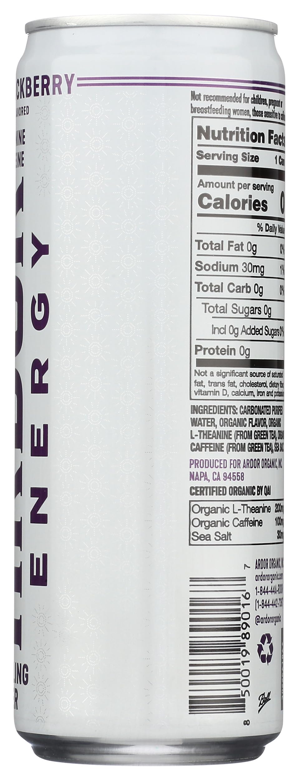ARDOR organic ingredients label highlights commitment to clean sourcing.