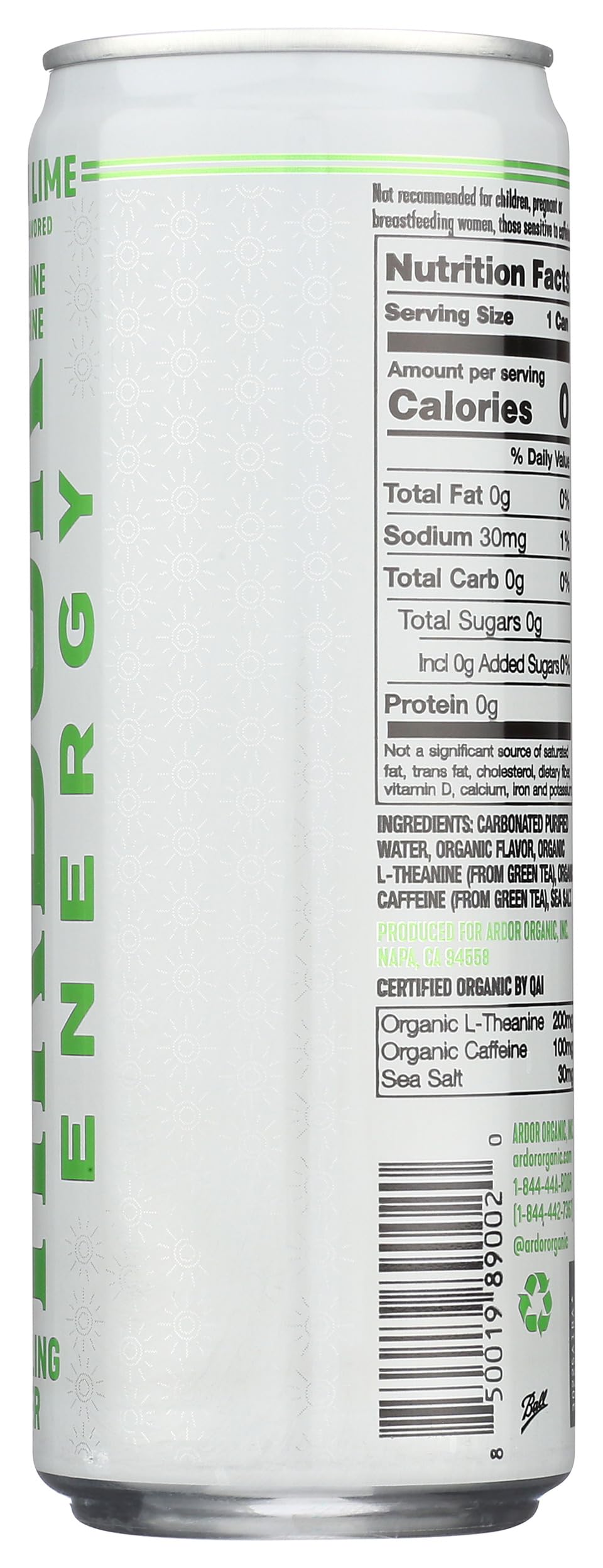 Ardor recyclable packaging for organic lime sparkling water