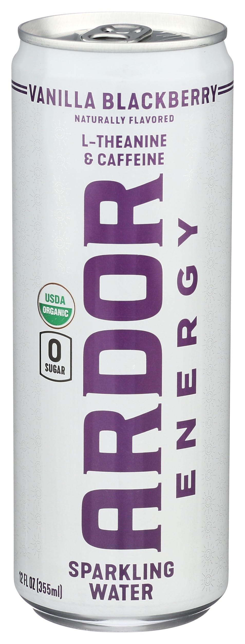 ARDOR vanilla blackberry sparkling water can with refreshing flavor and clean design.