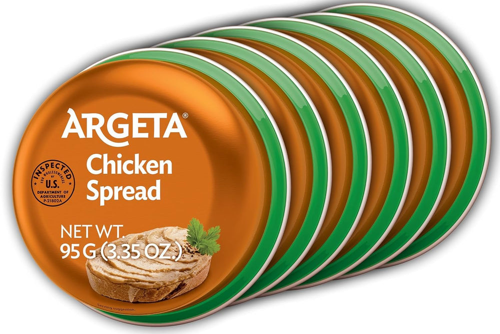 Argeta chicken pâté spread six-pack front view, ready-to-serve option.