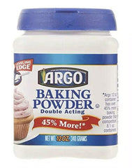 Argo Baking Powder 12oz packaging, ready for fresh baking and reliable leavening results.