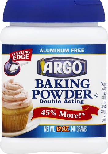 Argo Baking Powder measuring spoon, pour-ready for consistent batter rise.
