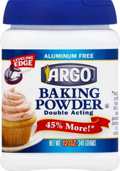 Argo Baking Powder measuring spoon, pour-ready for consistent batter rise.