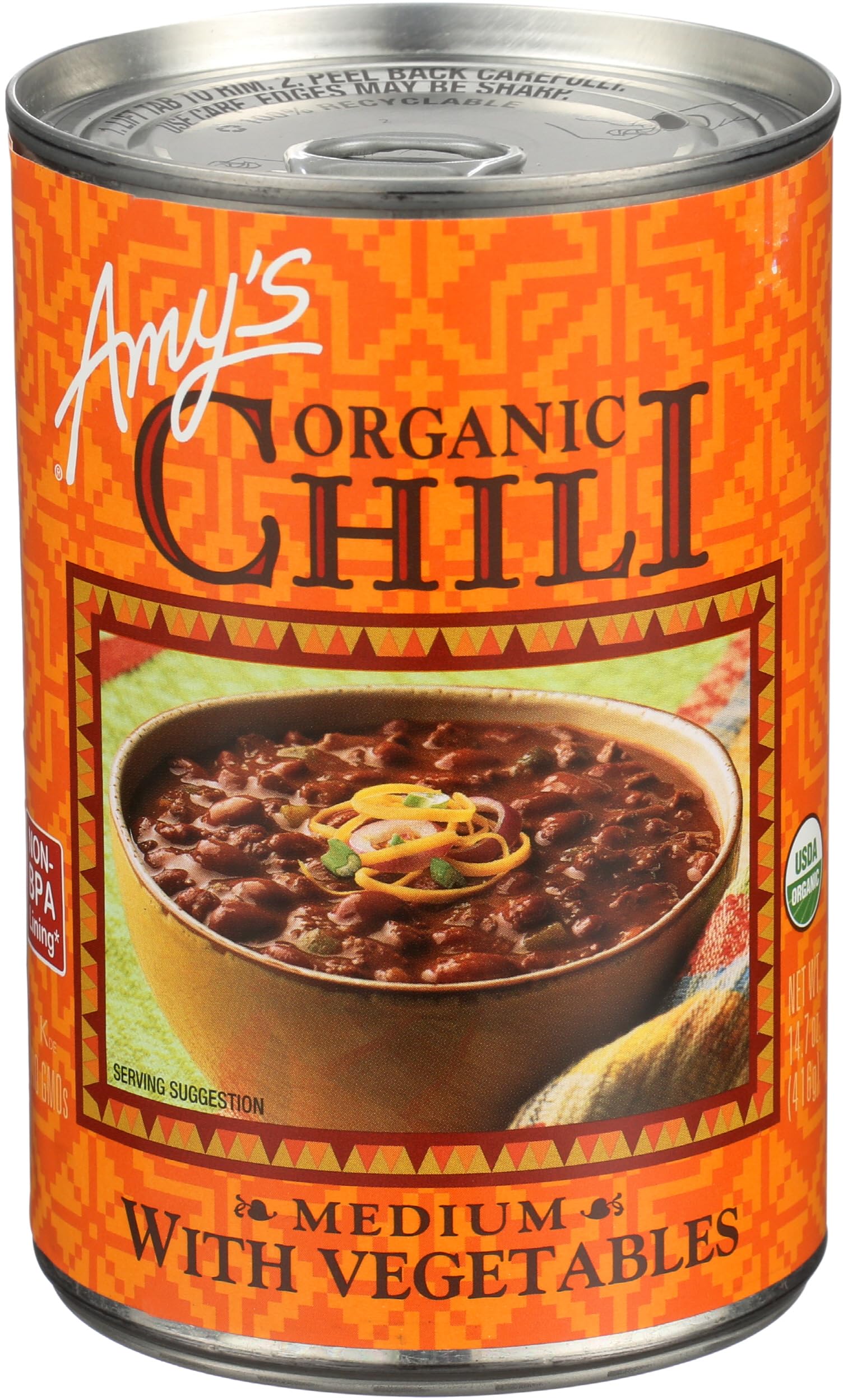 Arisan Amy's Organic Chili with Vegetables front can for quick, hearty meals.