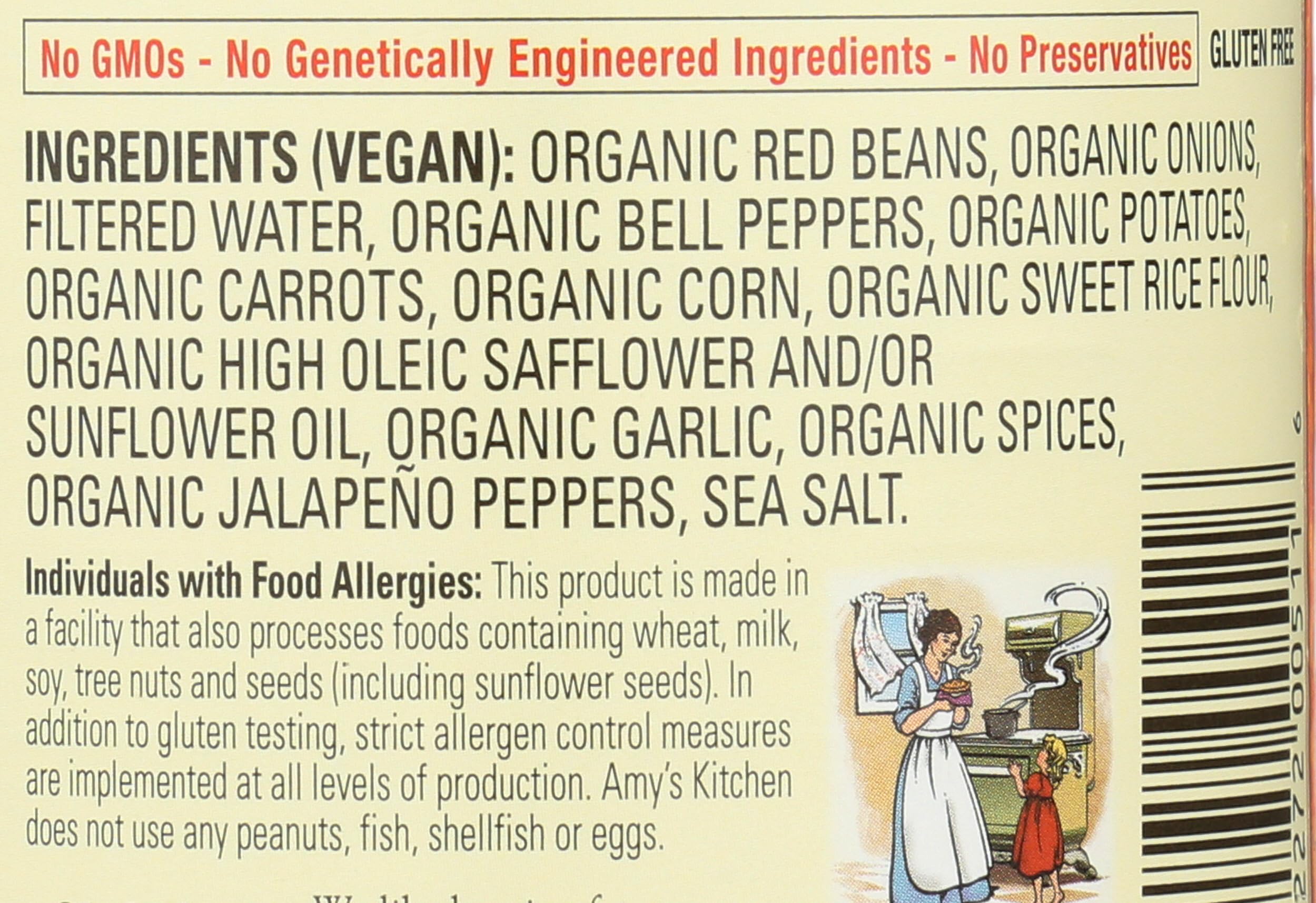 Arisan Amy's Organic Chili with Vegetables ingredients close-up highlights fresh vegetables.