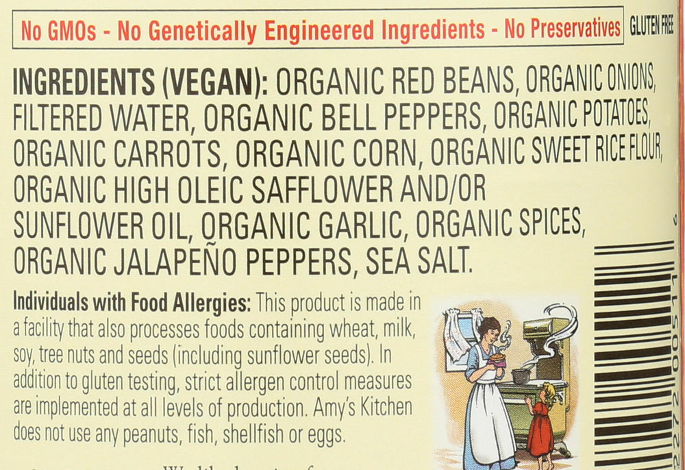 Arisan Amy's Organic Chili with Vegetables ingredients close-up highlights fresh vegetables.