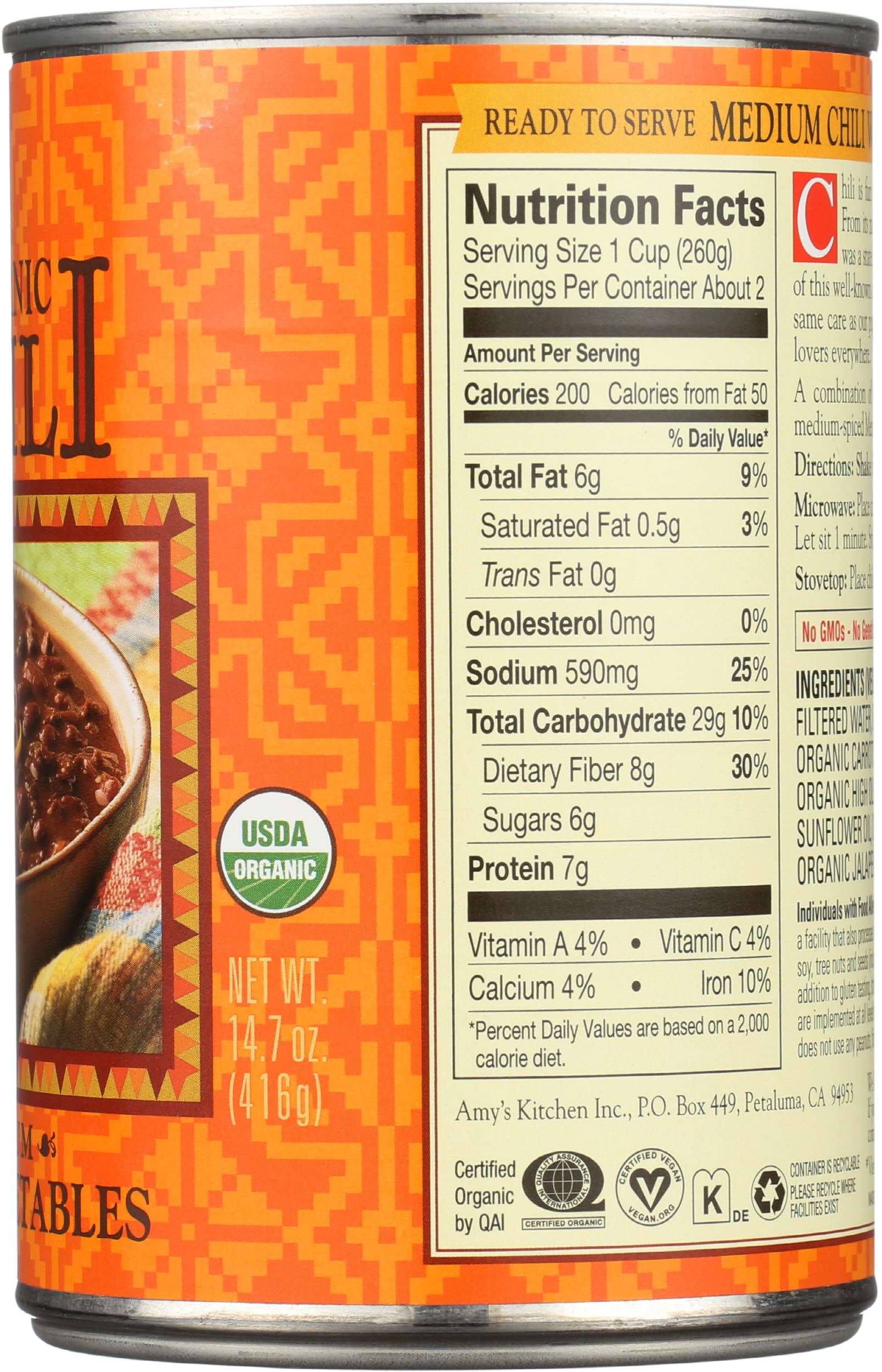 Arisan Amy's Organic Chili with Vegetables vegan gluten-free option for busy days.