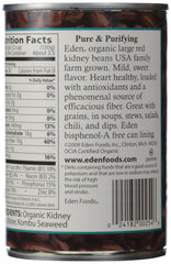 Arisan Eden Organic Kidney Beans back nutrition panel, gluten-free and versatile pantry staple.