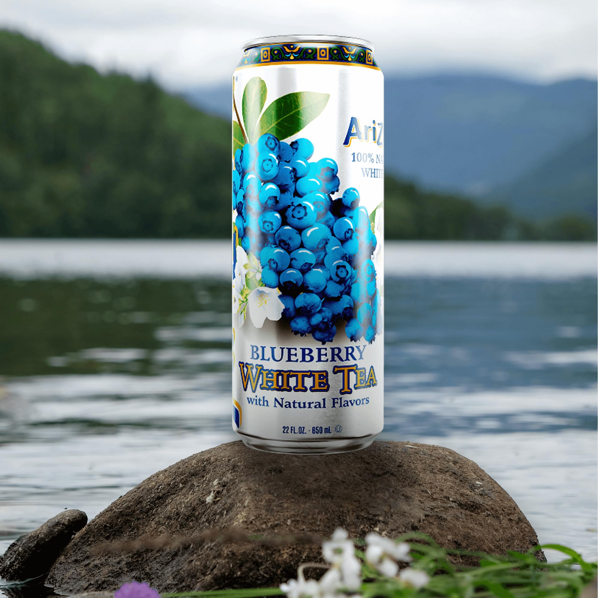 AriZona Blueberry White Tea ingredients label emphasizing natural ingredients, no artificial colors or flavors.