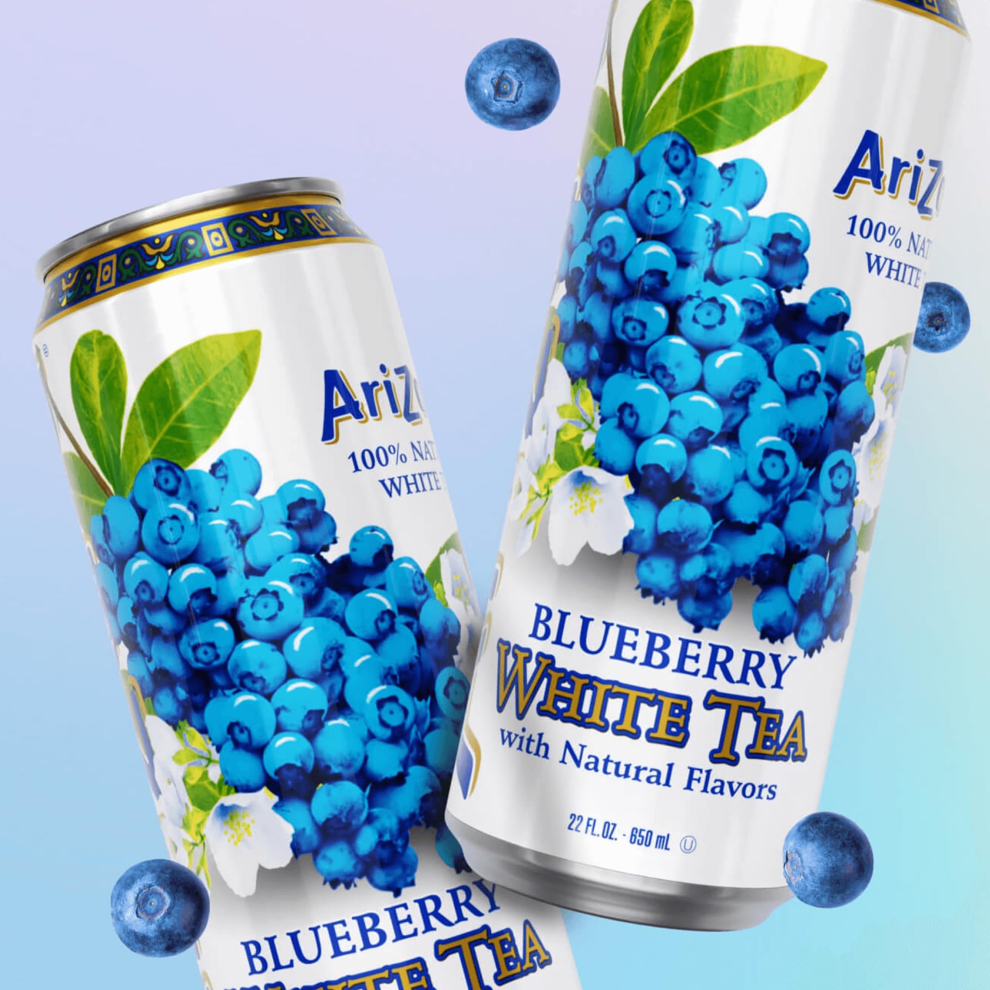 AriZona Blueberry White Tea being poured, highlighting vibrant color.