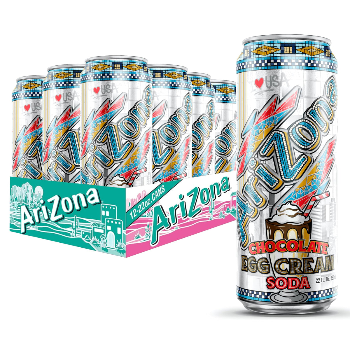 Arizona Chocolate Egg Cream Soda big can 22oz, Brooklyn-inspired beverage