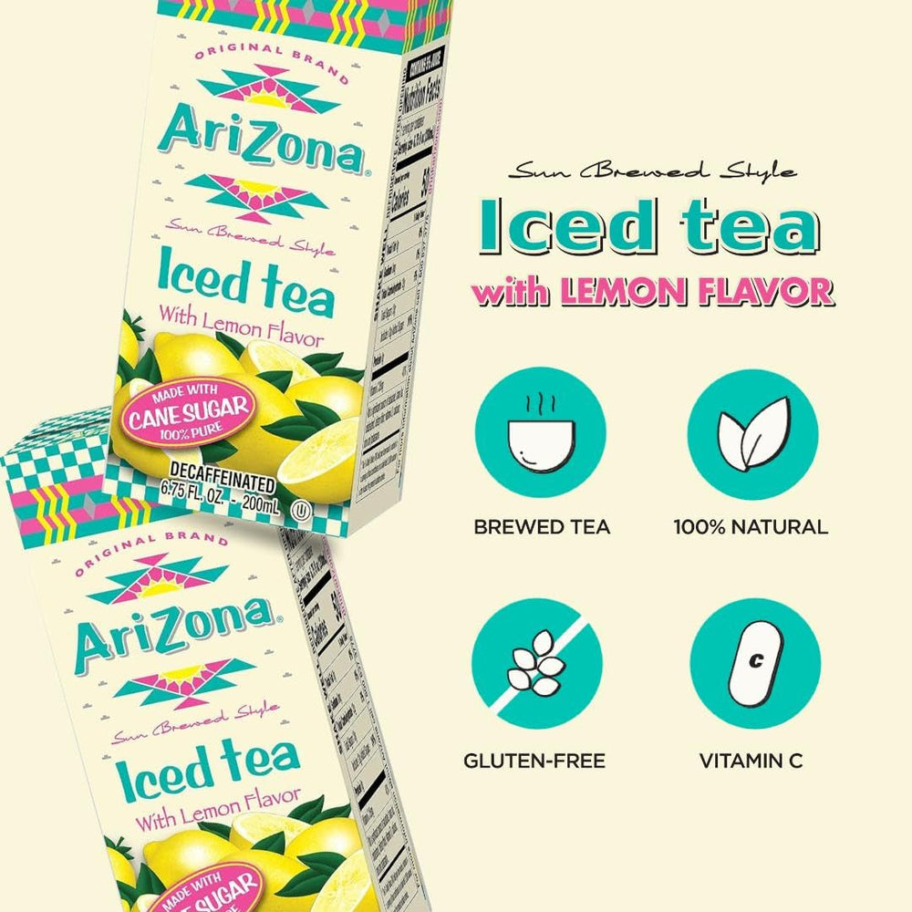 Pouring AriZona lemon tea into a glass highlights crisp citrus notes.