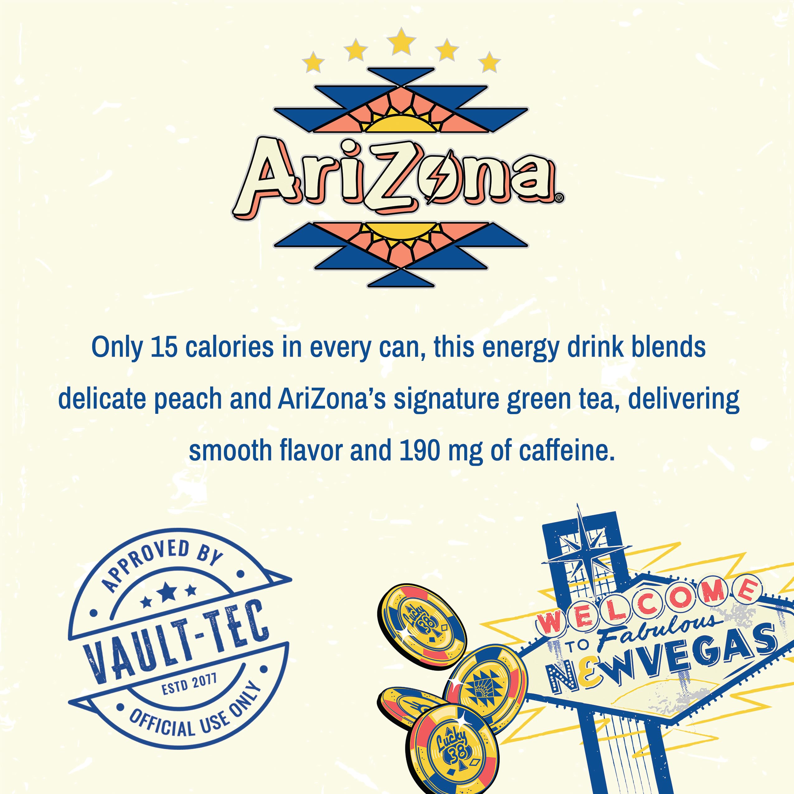 On-shelf Arizona Fallout cans show bold citrus notes and caffeine boost