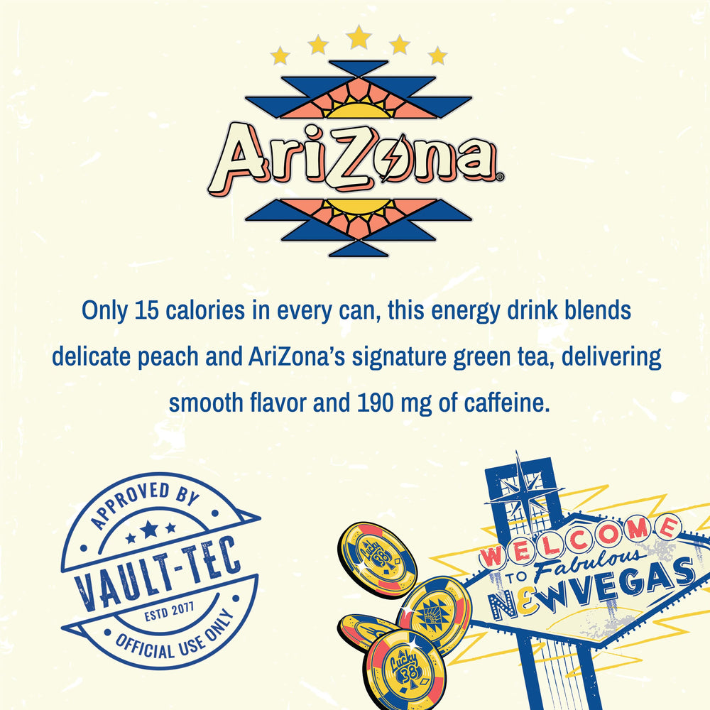 On-shelf Arizona Fallout cans show bold citrus notes and caffeine boost