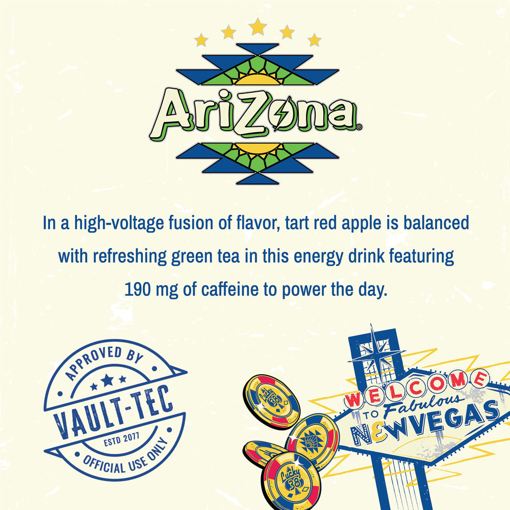 Label art on AriZona Fallout can highlights bold branding and flavor hierarchy