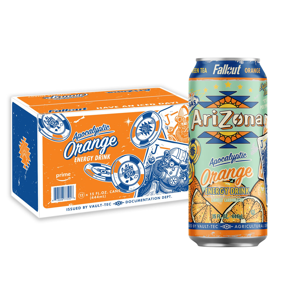 Arizona Fallout can front with bold label and 190 mg caffeine for energy