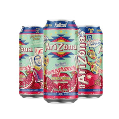 AriZona Fallout Pomegranate Green Tea Energy Drink can, back view, 190 mg caffeine for long workdays.