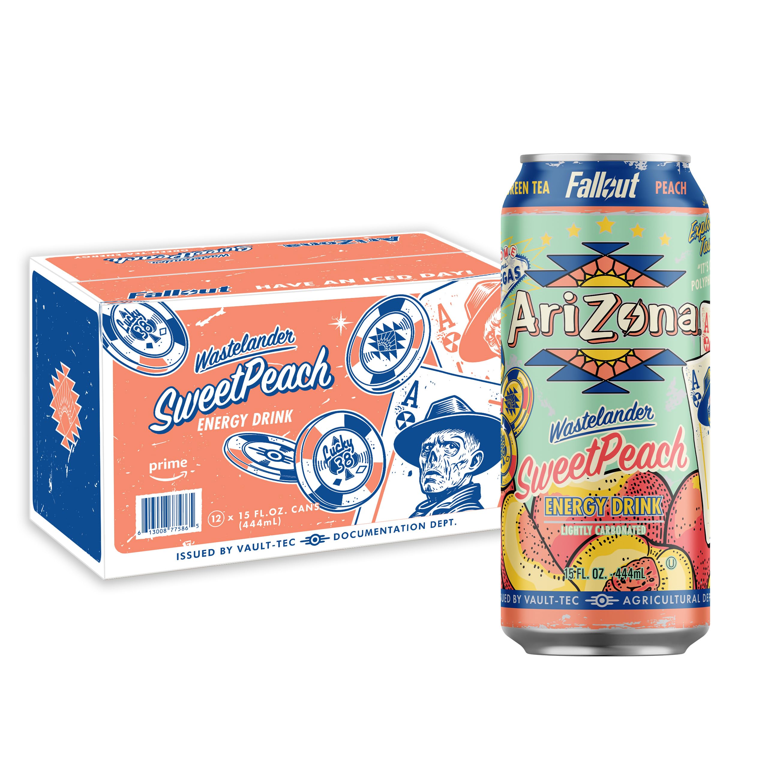 Arizona AriZona Fallout Sweet Peach Green Tea Energy Drink can with vibrant flavor and caffeine