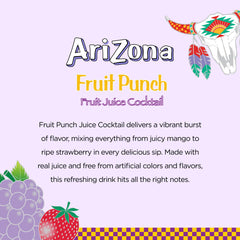 Back of AriZona Fruit Punch Tetra Box highlighting flavor notes and no artificial colors