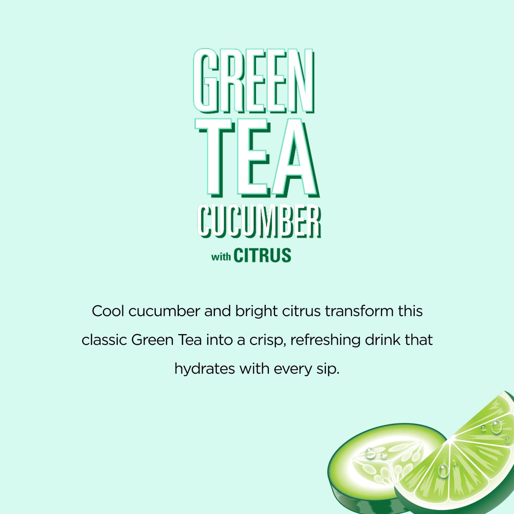 AriZona Green Tea with Cucumber and Citrus citrus slices and cucumber imagery evoke bright flavor