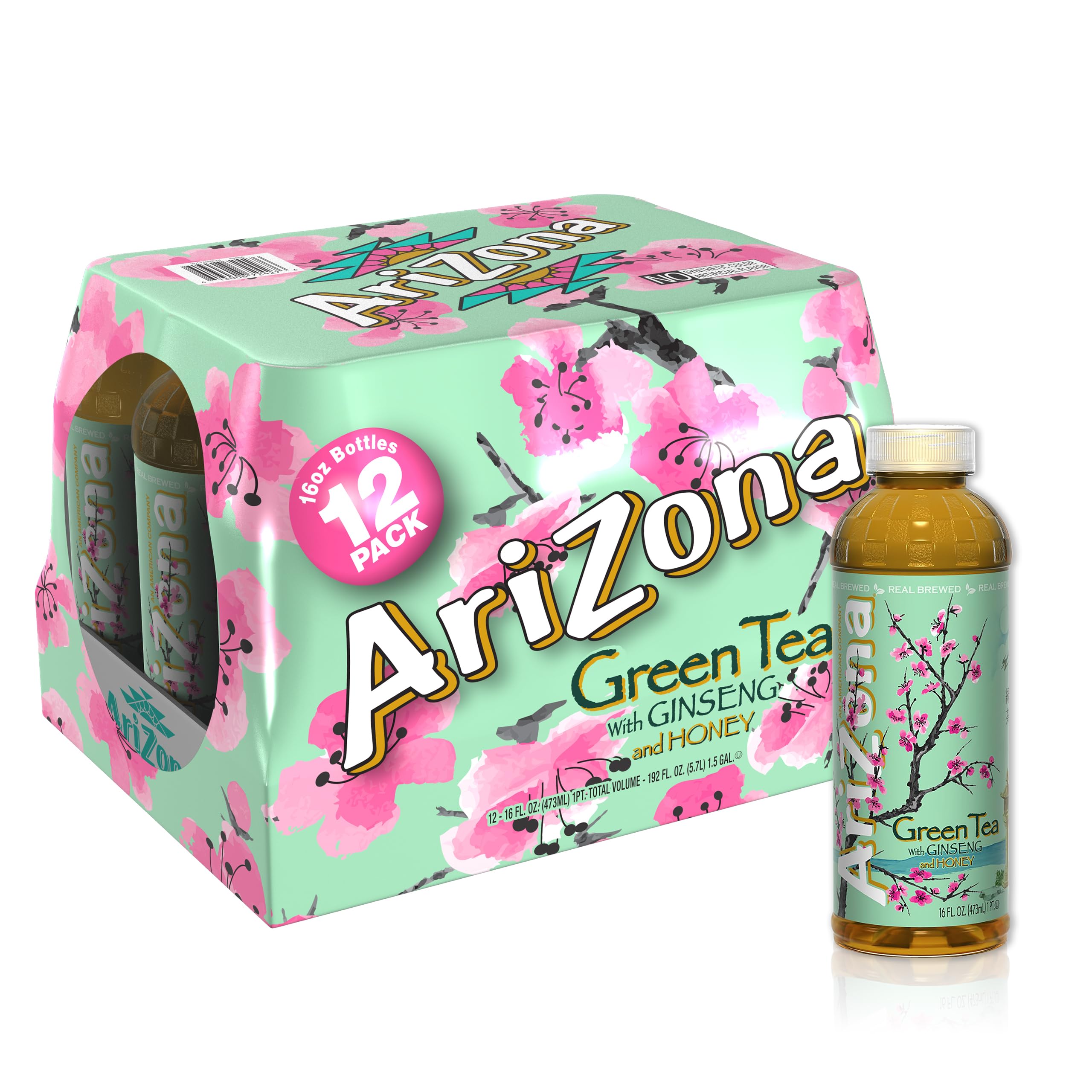 Arizona Green Tea bottle showing classic flavor with ginseng and honey.
