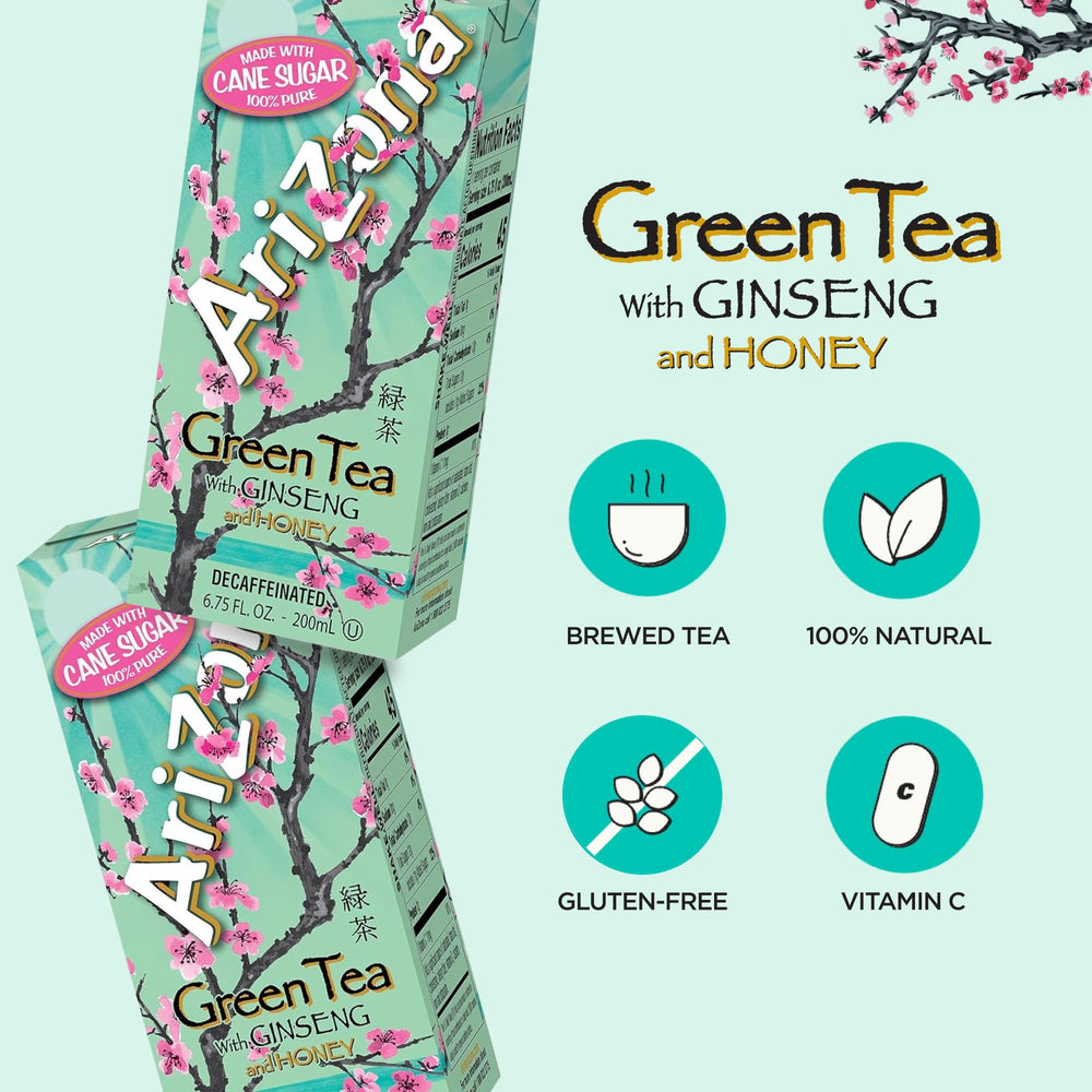 Arizona Green Tea with Ginseng and Honey label close-up highlighting natural honey sweetness
