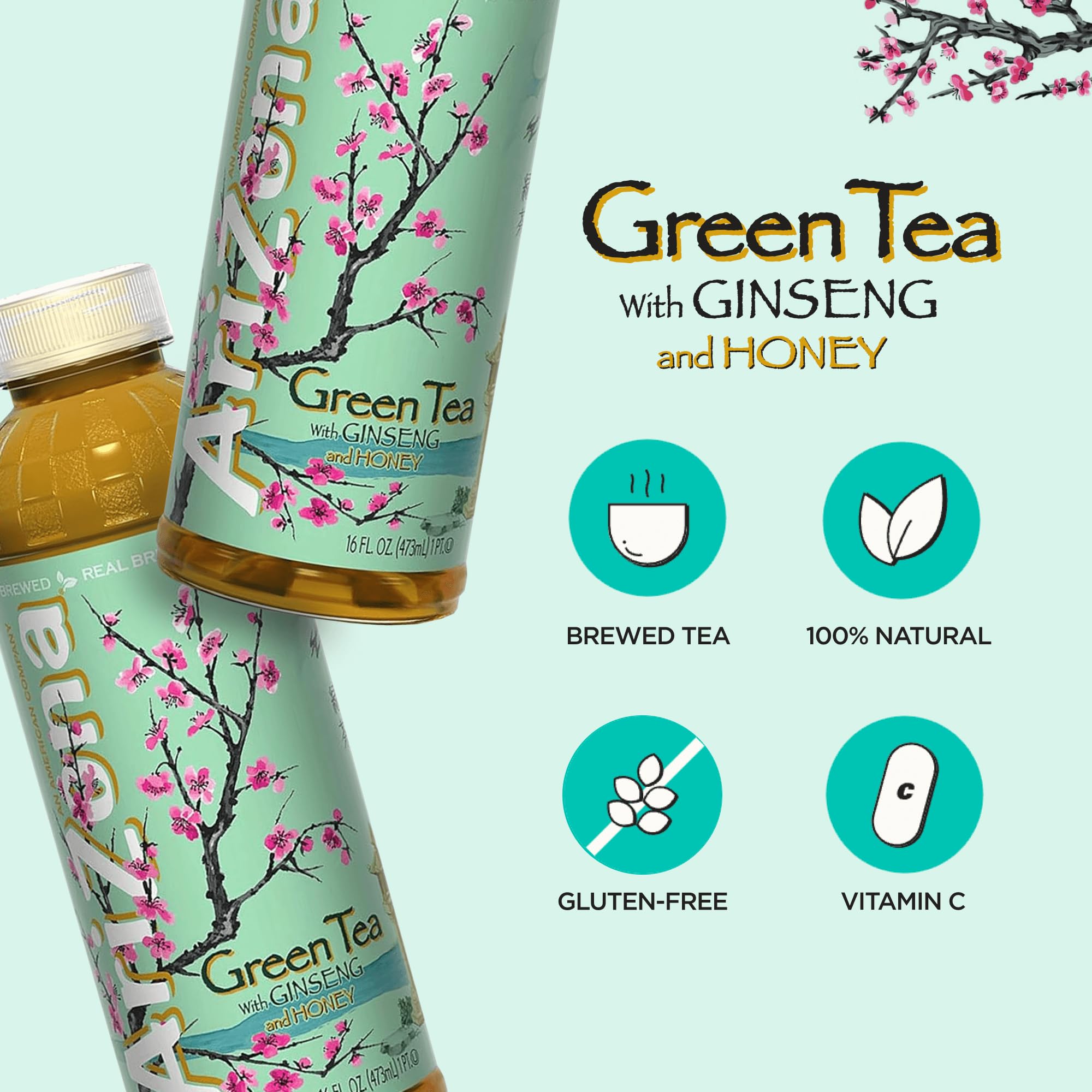 Arizona Green Tea label closeup highlighting natural ingredients.