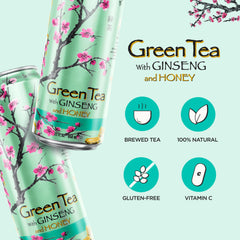Arizona Green Tea being poured into a glass, showcasing ginseng-honey infusion