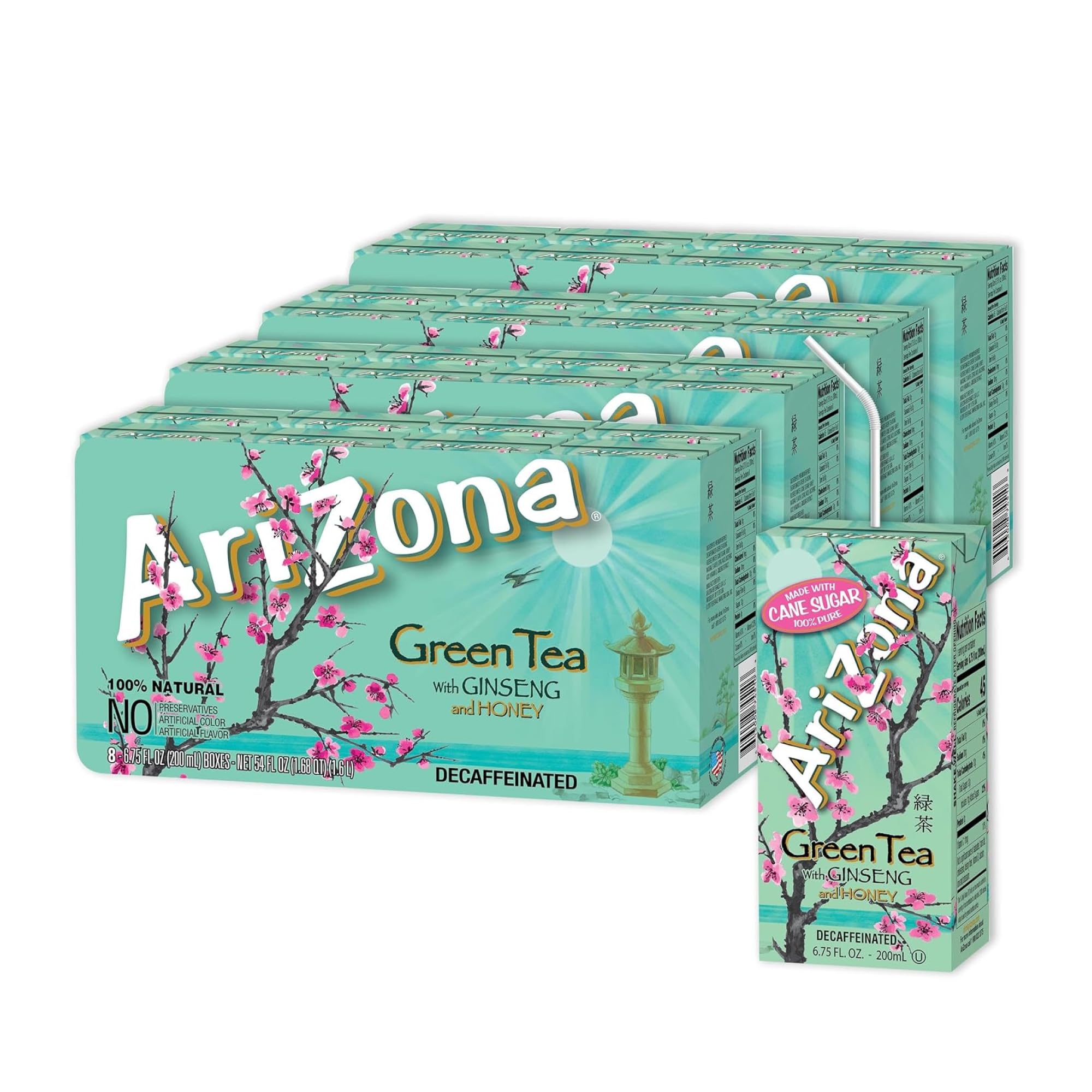 Arizona Green Tea with Ginseng and Honey tetra box for grab-and-go refreshment