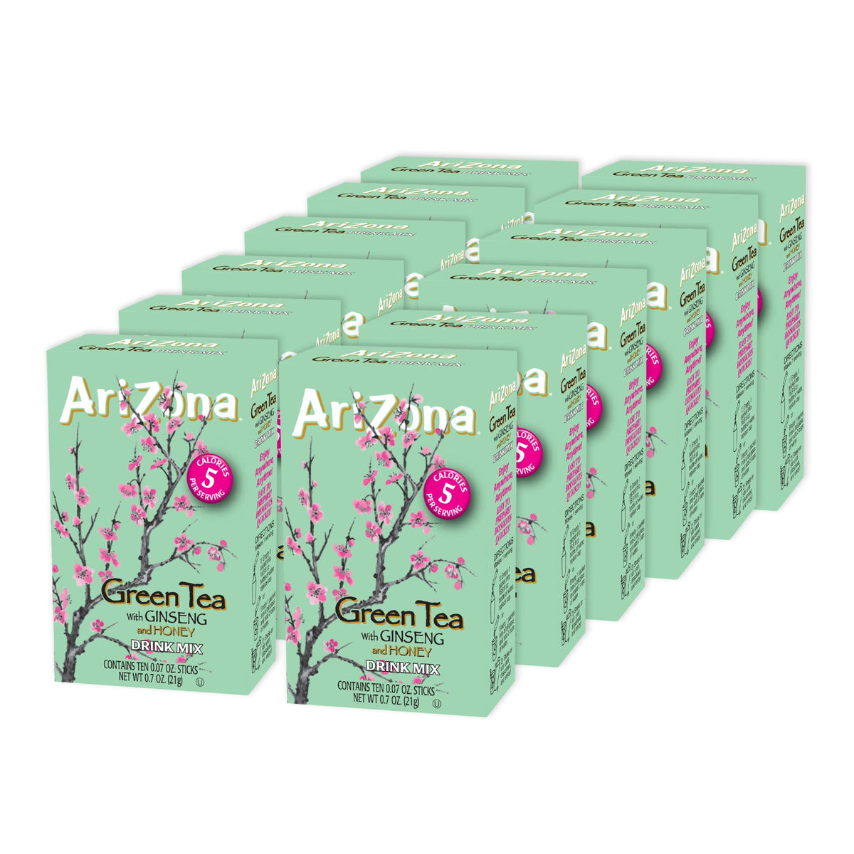 AriZona Green Tea Stix packaging arranged for travel convenience.