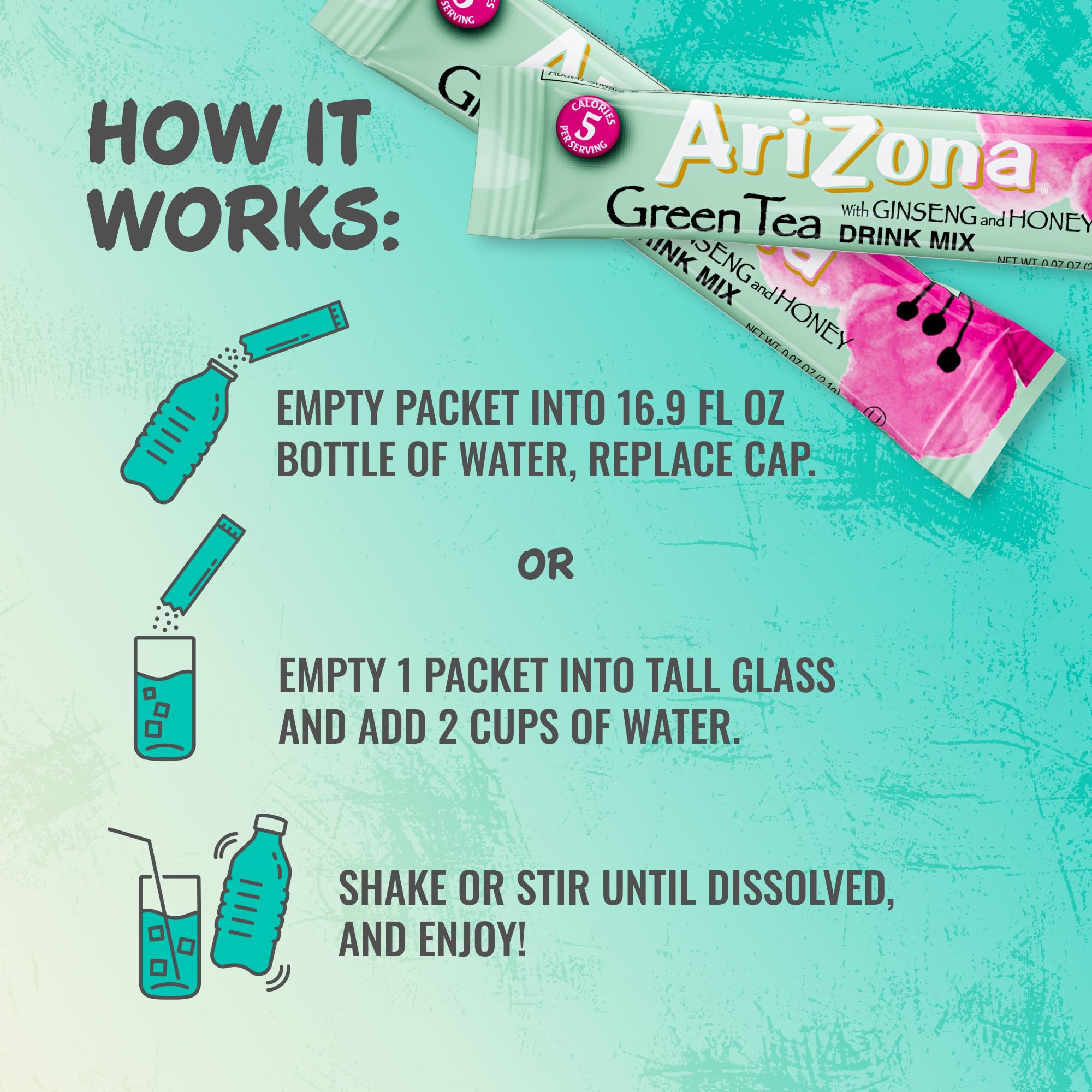 Travel-friendly AriZona Green Tea Stix pack ideal for bag or car.