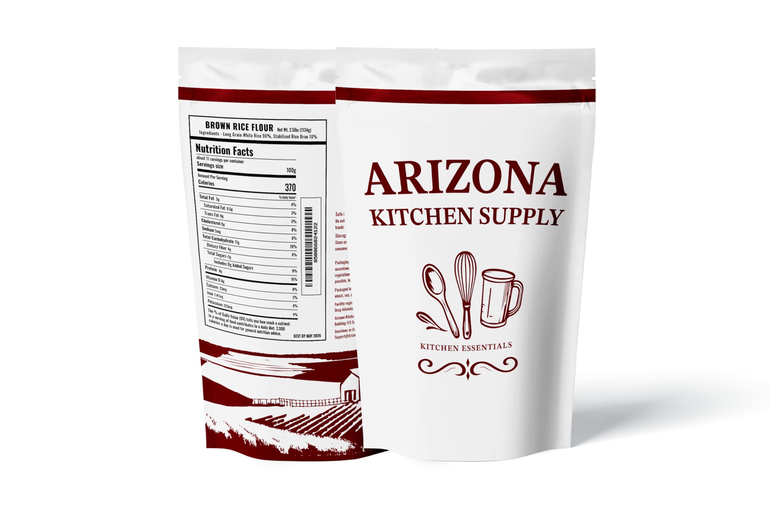Arizona Kitchen Supply brown rice flour bag ready for pantry storage and baking versatility