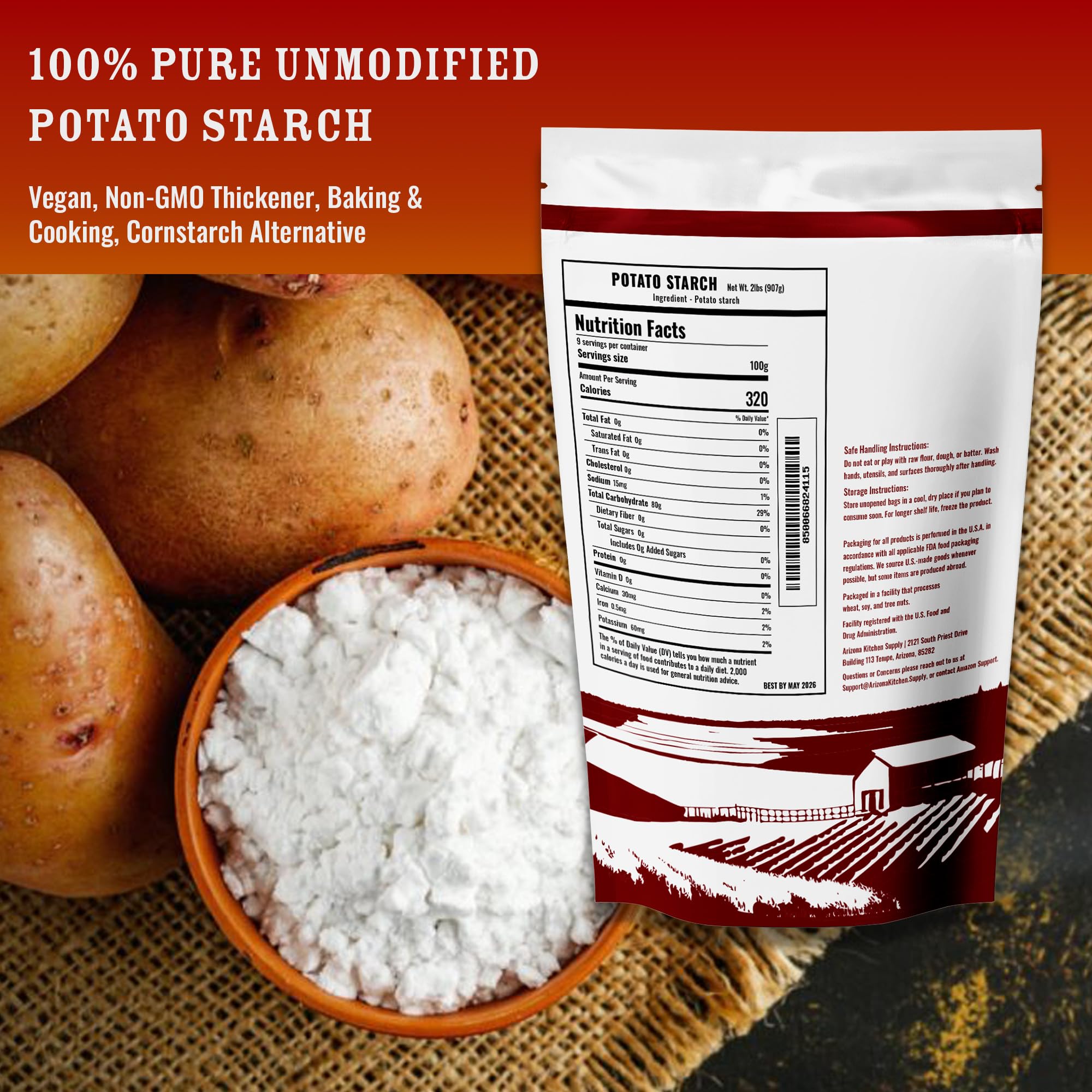 Arizona Kitchen Supply potato starch being poured for a smooth slurry