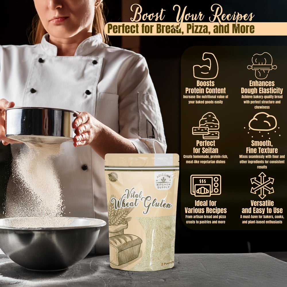 ARIZONA KITCHEN SUPPLY Vital Wheat Gluten on seitan dough demonstrating hearty plant based protein.