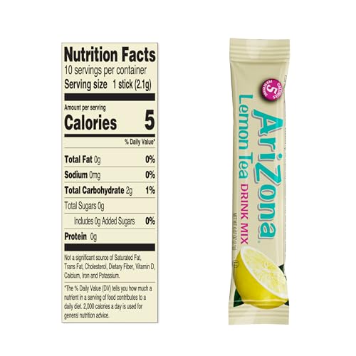 AriZona Lemon Tea Stix with a glass demonstrates quick, refreshing consumption.