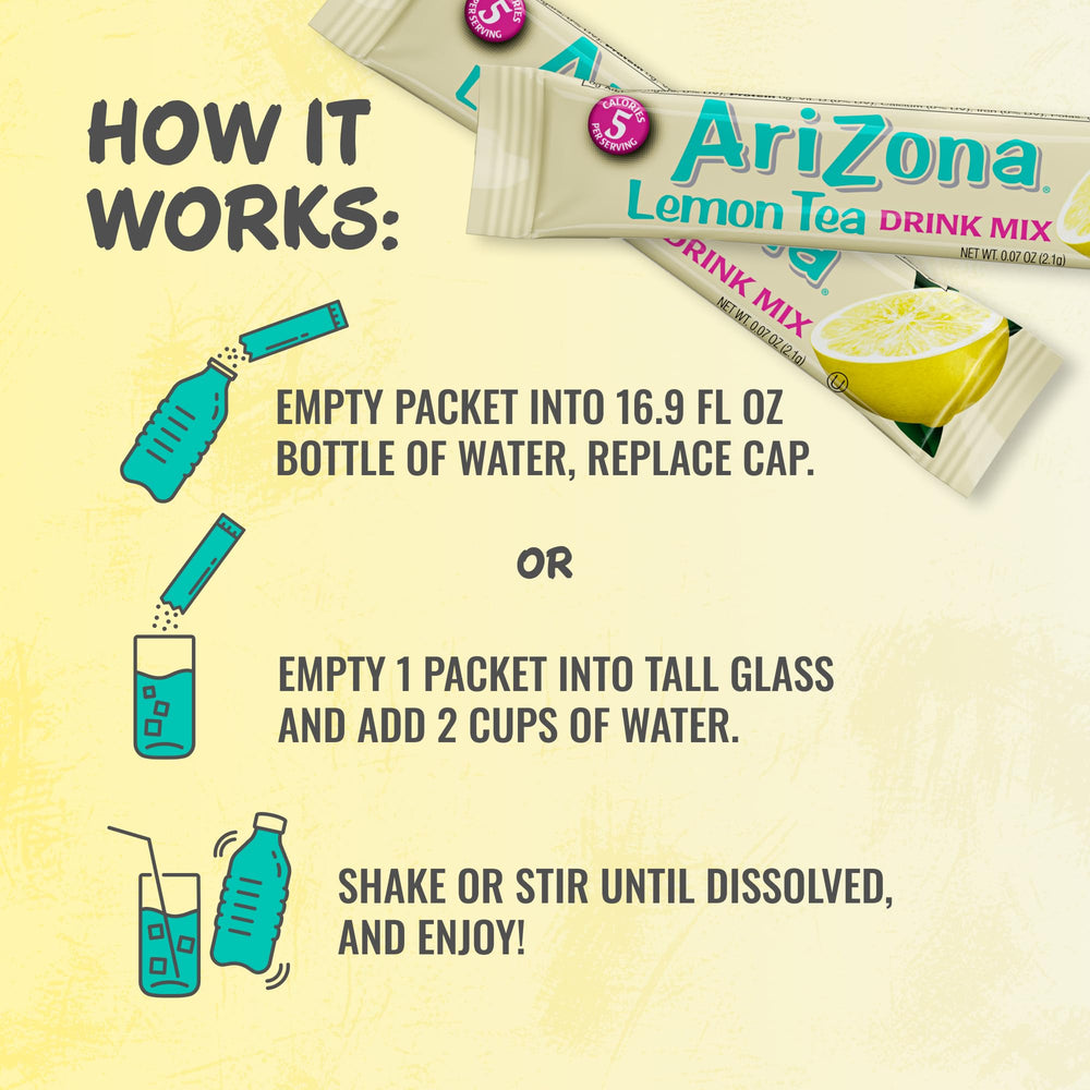 AriZona Lemon Tea Stix on-the-go setup in a tote bag.