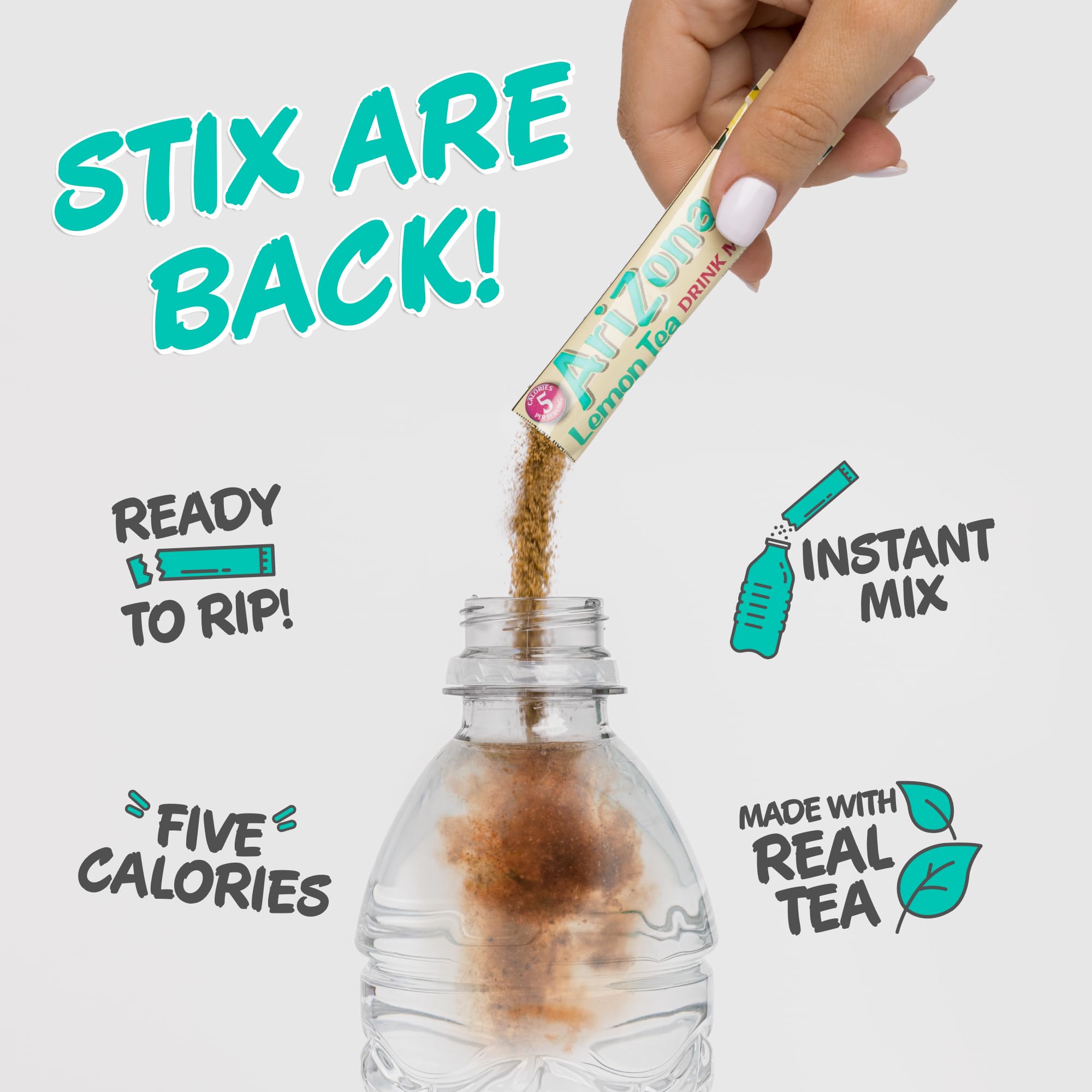 AriZona Lemon Tea Stix vitamin C label highlights the nutrient.