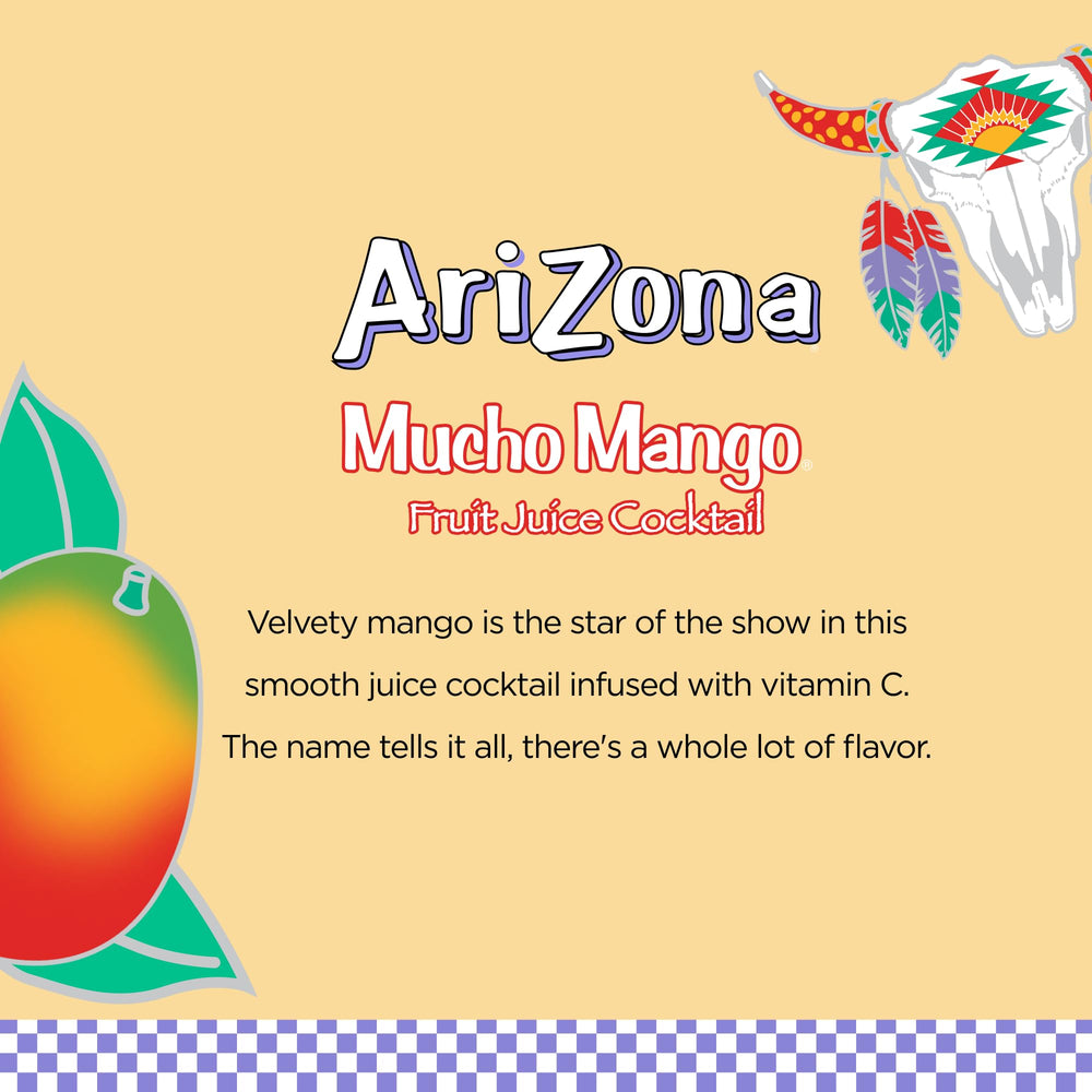 Cans on shelf invite casual refreshment with AriZona Mucho Mango.