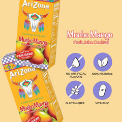 Arizona Mucho Mango pour shot reveals tropical, velvety flavor for quick breaks.