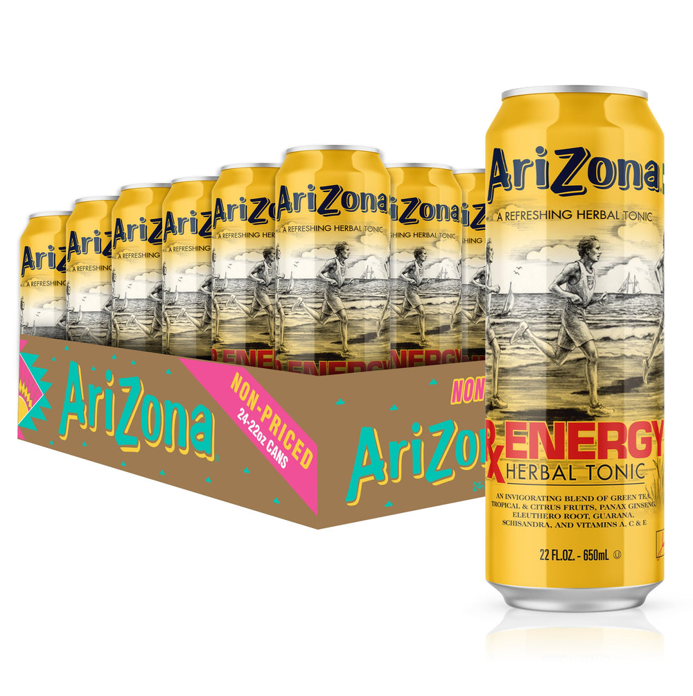 AriZona RX Energy big can front view highlighting herbal energy blend for a refreshing pick-me-up.