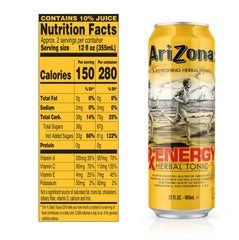 AriZona RX Energy label close-up showcasing natural ingredients and vitamin blend for daily vitality.