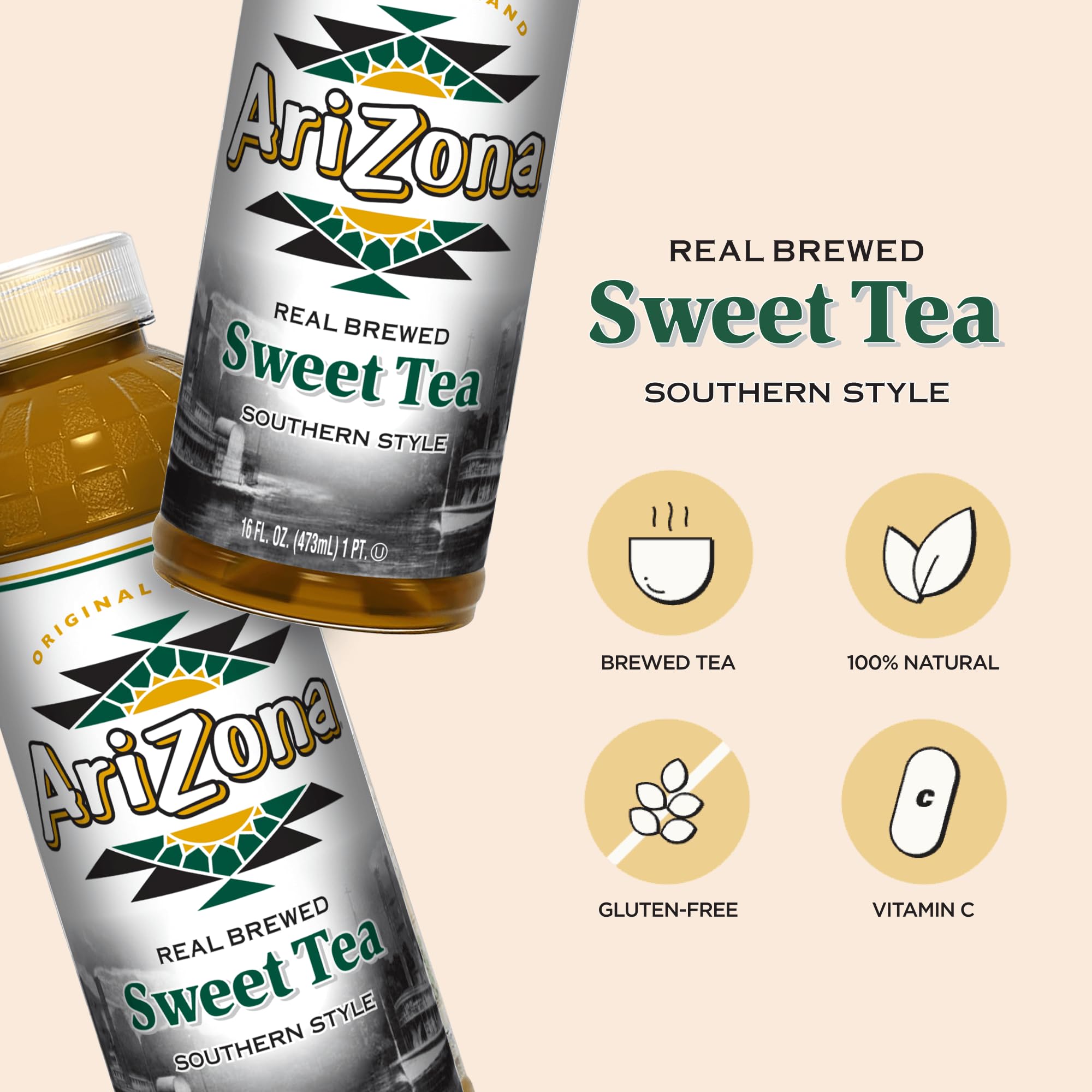AriZona Southern Style Sweet Tea label close-up with nostalgic branding.