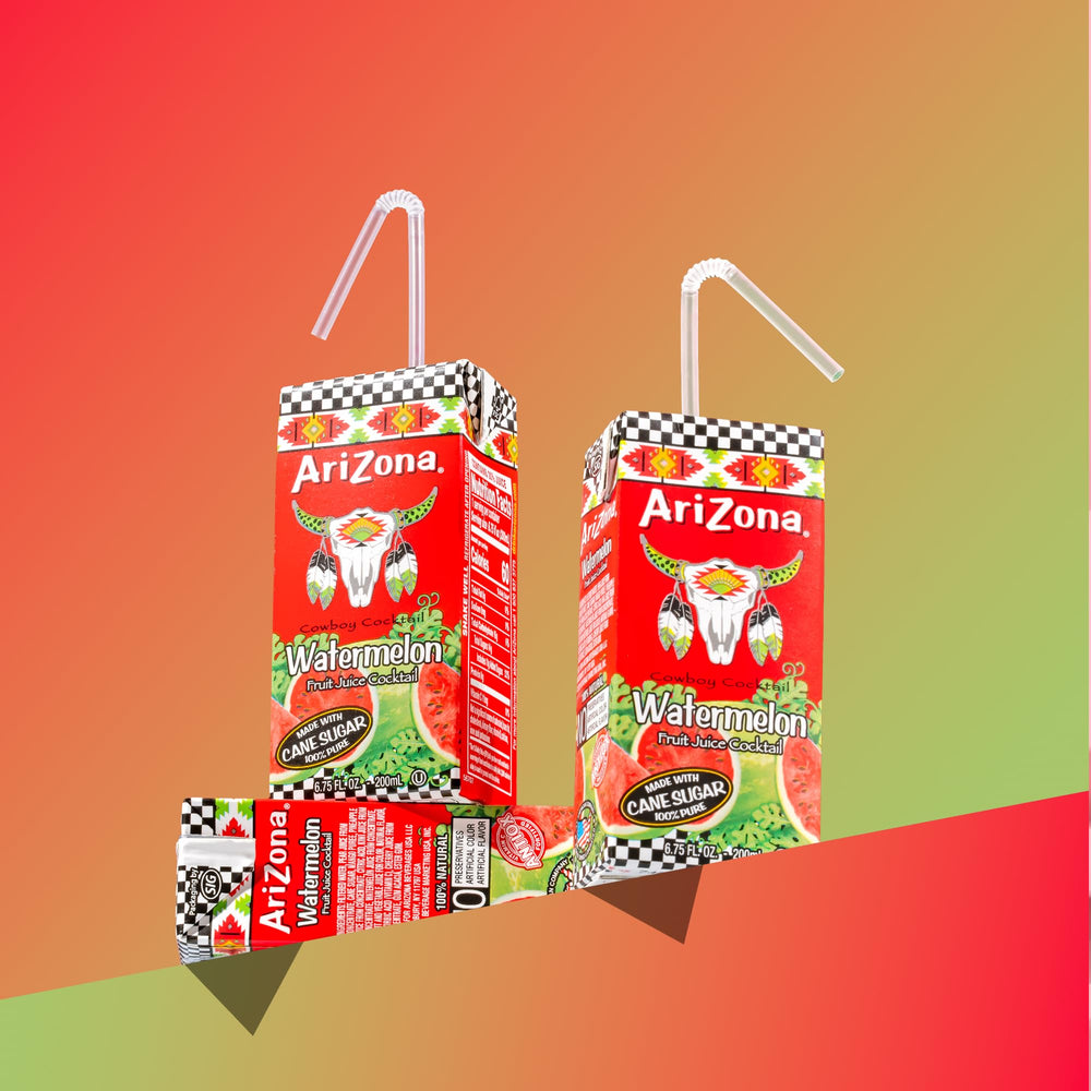 Arizona Watermelon Drink brand label highlights playful design and refreshing taste.
