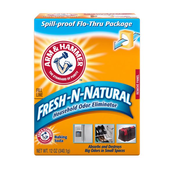 Arm & Hammer baking soda odor eliminator in bathroom neutralizes damp smells