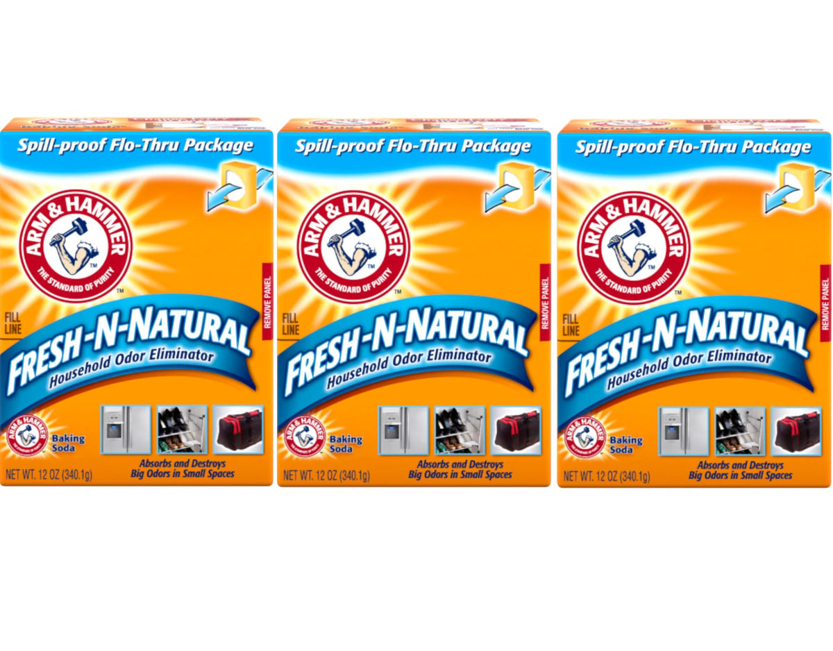 Arm & Hammer baking soda odor eliminator in closet absorbs odors for a fresher space