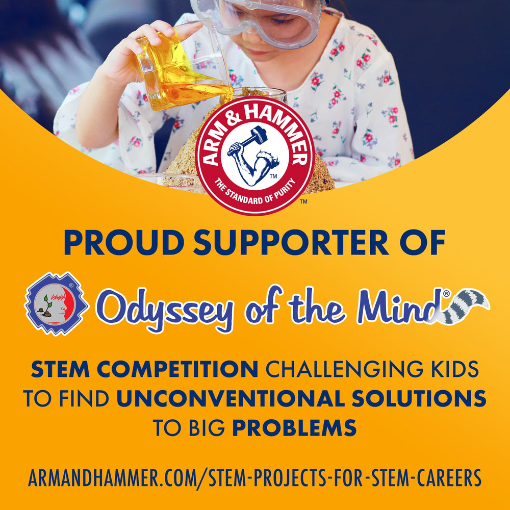 Arm & Hammer Baking Soda Shaker on kitchen surface for quick deodorizing.