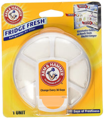 Arm and Hammer Fridge Fresh disc – front view, helps control fridge odors.