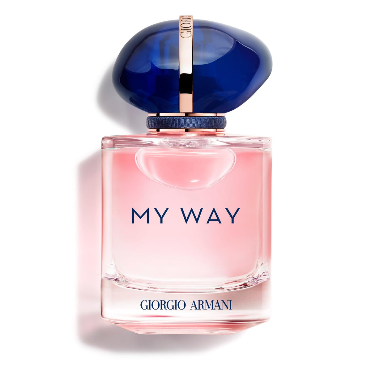 Armani Beauty My Way bottle cap with blue and gold design signals premium, gift-ready allure