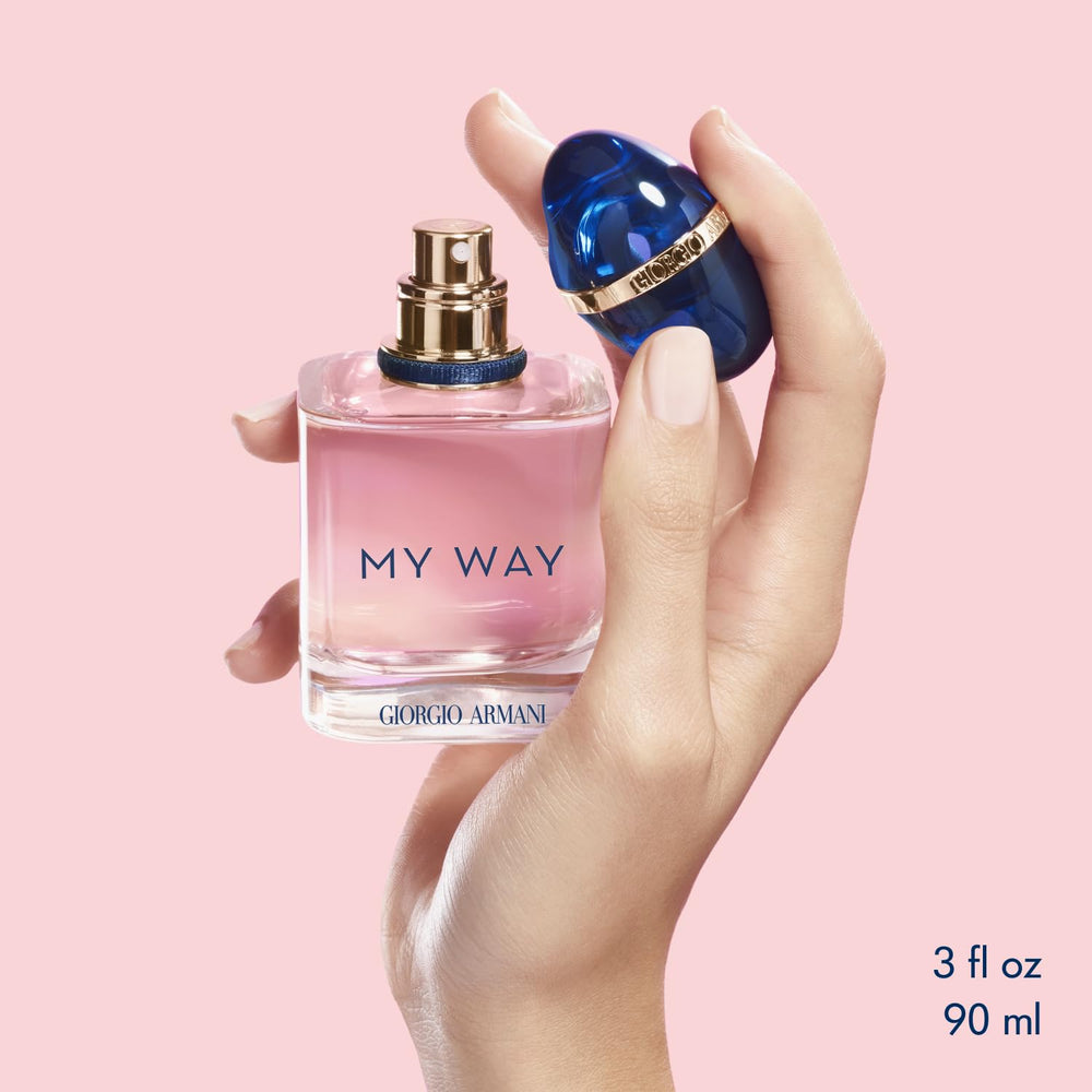 Armani Beauty My Way flacon blue and gold cap highlights luxury branding