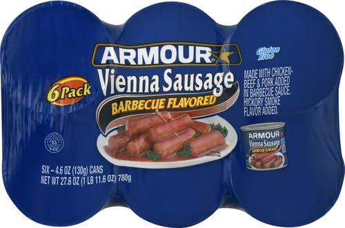 Armour Star Barbecue Vienna Sausage closeup with smoky barbecue sauce detail.